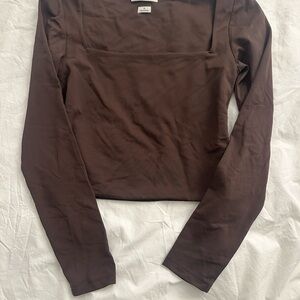 Babaton Brown Fitted Long Sleeve Blouse